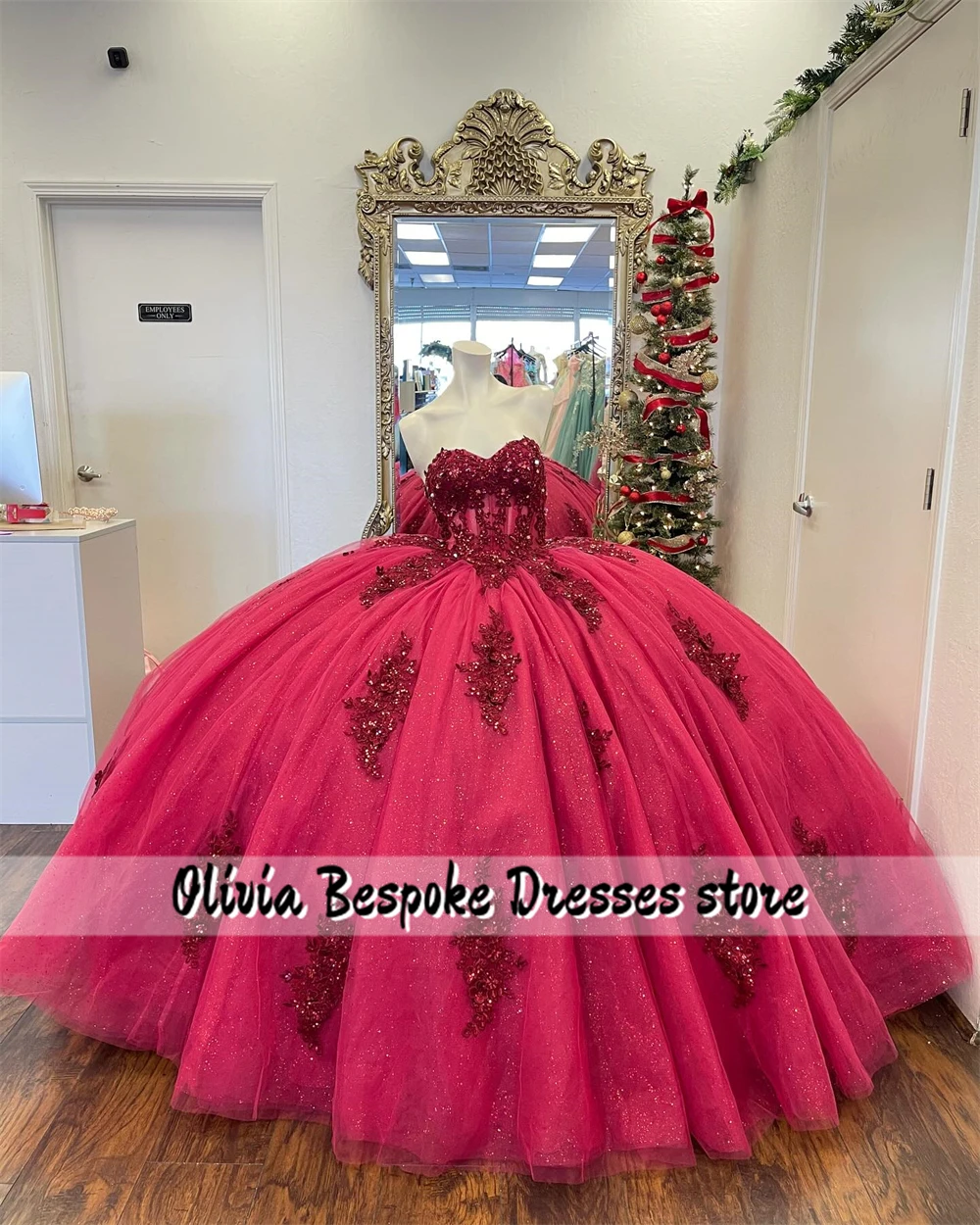 Ashimmer Red Strapless Quinceanera Dresses Beaded Lace Appliques Mexico Lace-up Ball Gown vestidos de 15 años quinceañeras 2024