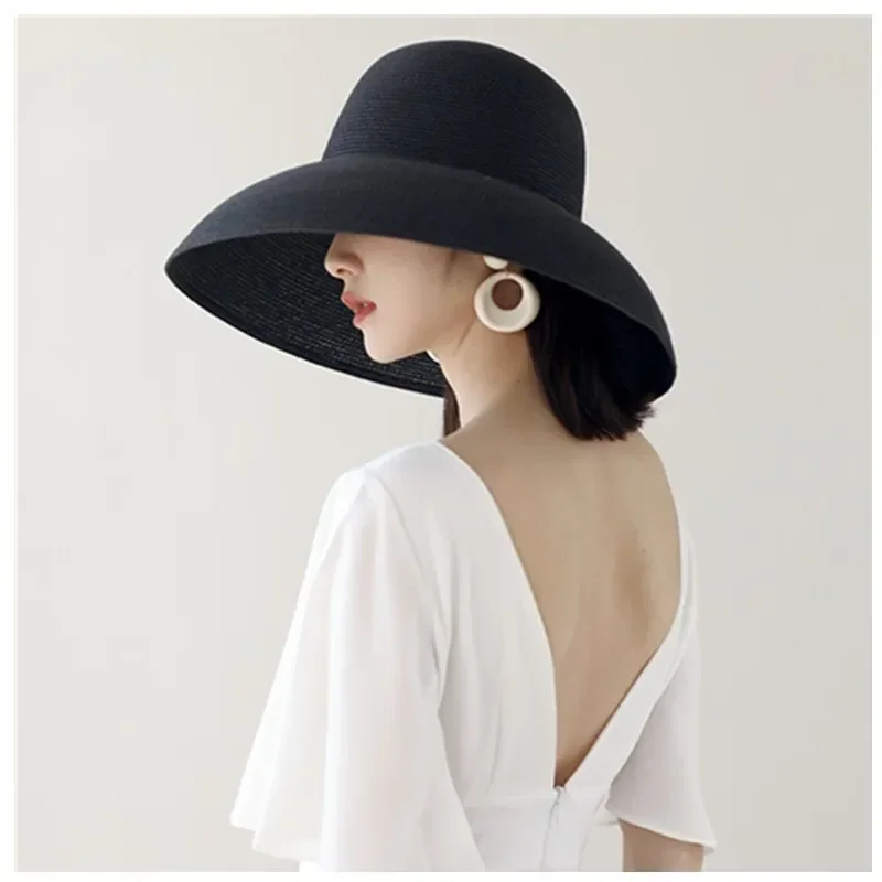 Summer Hat New Female Sun Hats Folding Beach Big Brim Travel Sunscreen Hepburn Wind Sun Hat Travel Maio Feminino Praia