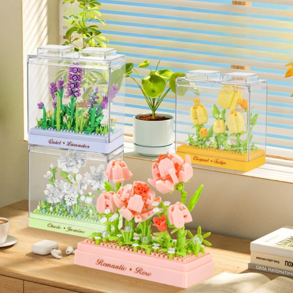 

MOC Eternal Lavender Jasmine Flower Building Blocks Set Carnation Potted Plant Cover DIY Toys For Children Birthday Holiday Gift