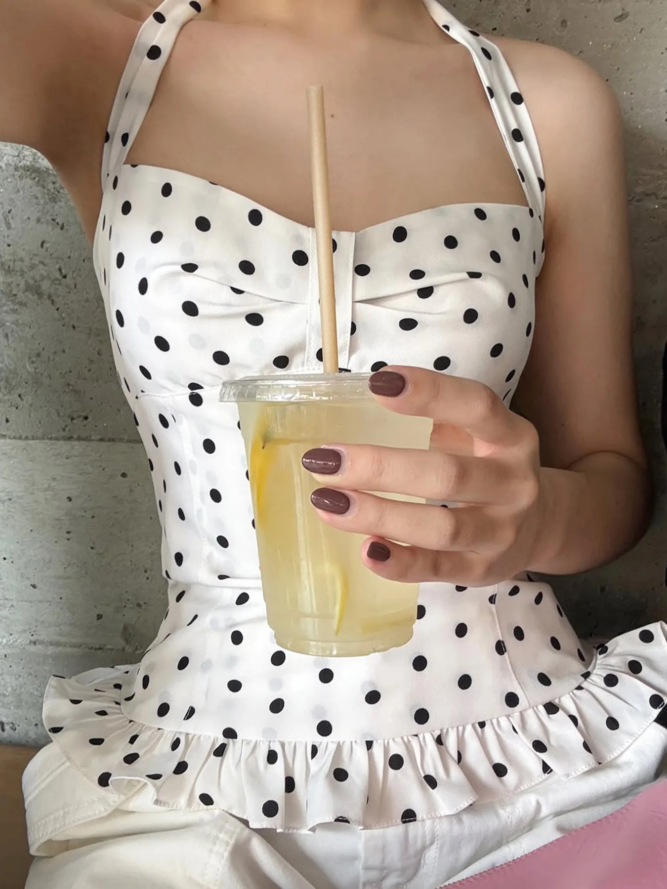 Women's tops French polka dot floral print bust pleated halter strap vest pure desire princess waist-hugging top tank tops vests