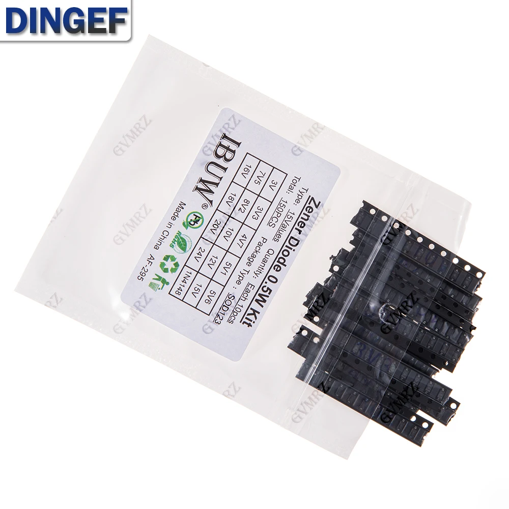 150PCS 15Werte 0,5W Zener Diode Kit 3V-24V 1N4148 SOD123 für Spannungsregelprojekte