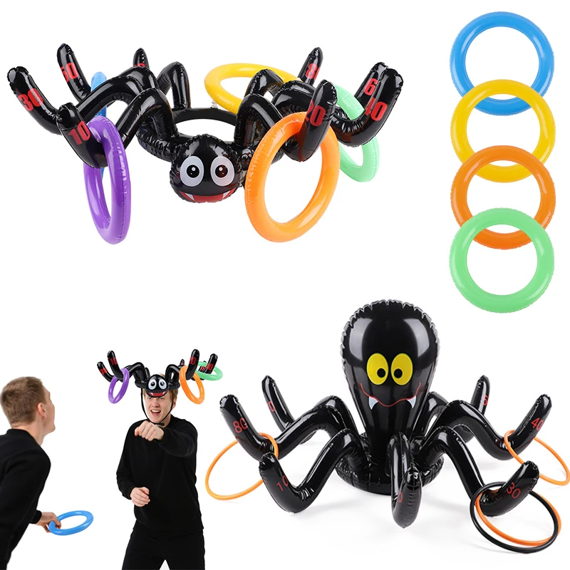 Juego de lanzamiento de anillos de Halloween, anillo inflable de araña y pulpo, juguete de lanzamiento, juegos familiares, suministros de recuerdos de fiesta de Halloween para niños, regalos 2025