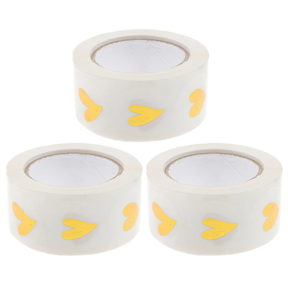 3 Rolls Heart Stickers Self-Adhesive Decorative Labels for Home Use Envelopes Greeting Cards Gifts Seal Sticker