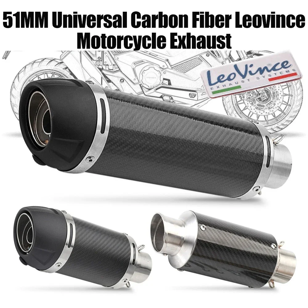 51MM Universal Carbon Fiber Leovince Motorcycle Exhaust Muffler Escape Pipe For Kawasaki Honda Suzuki Yamaha Exhaust Accessories