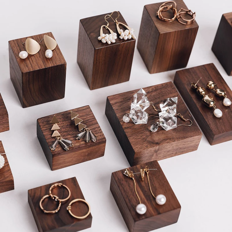 Walnut Jewelry Display Photo Shooting Props Ring Bracelet Square Series Window Display Alajeros Para Joyas Organizador