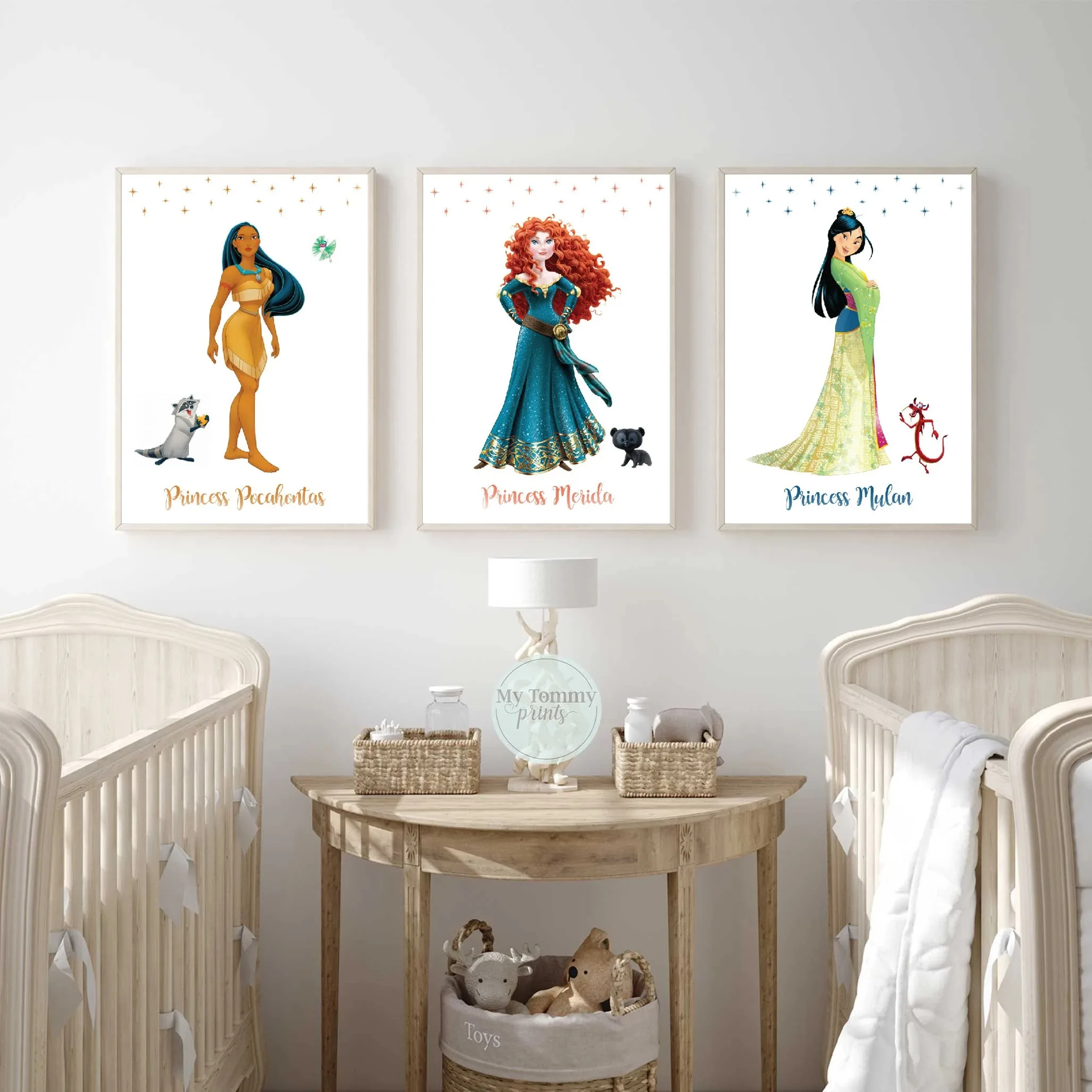 MINISO Disney Princess Prints Poster  Mulan Pocahontas  Merida Canvas Poster Prints Princess Wall Art For Girls Room Home Decor