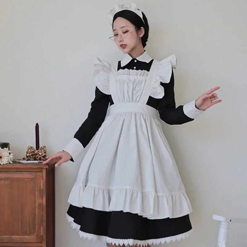 Tenue de femme de chambre japonaise noire et blanche à manches courtes, jolie robe lolita douce pour fille, ensemble uniforme de femme de chat sexy