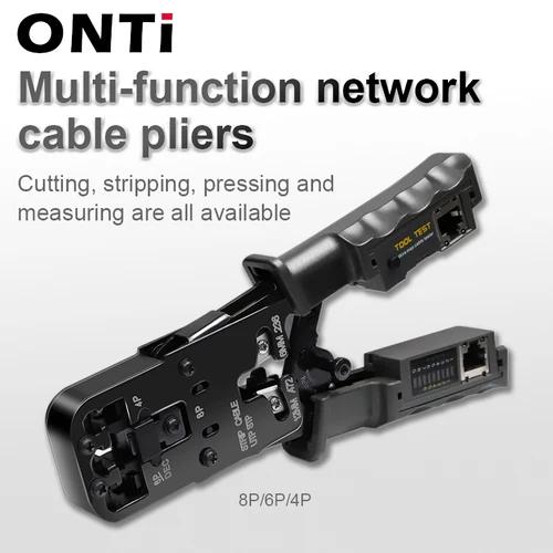 ONTi-pelacables profesional CAT6, herramienta de prensado de cabeza de cristal con medidor de Cables RJ45, probador para cortadores de cables de red 4P/6P/8P