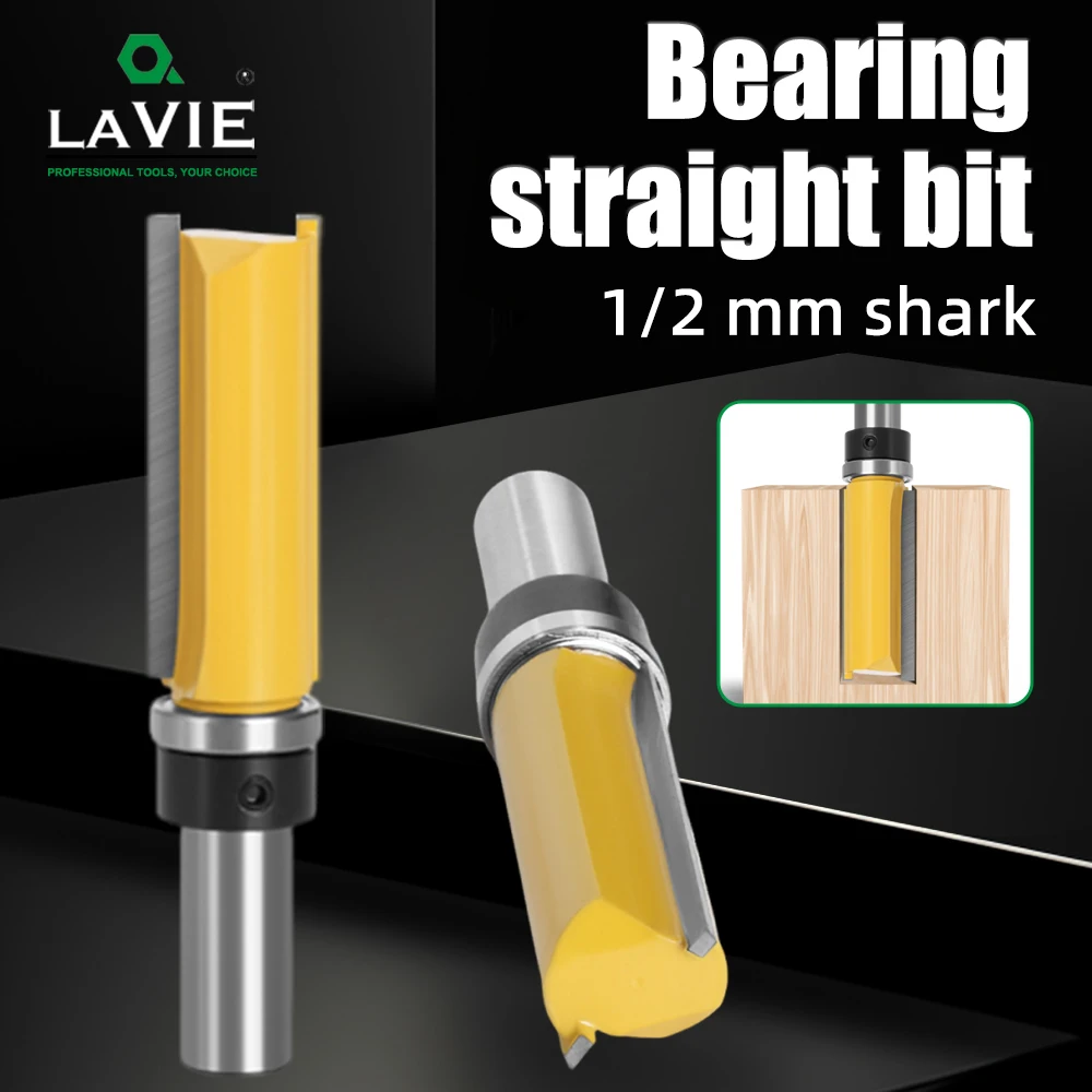 LAVIE 1pc 3/4" Diameter Flush Trim Bit With Bearing, 1/2" & 12mm Shank Carbide Router Cutter For Template Woodworking