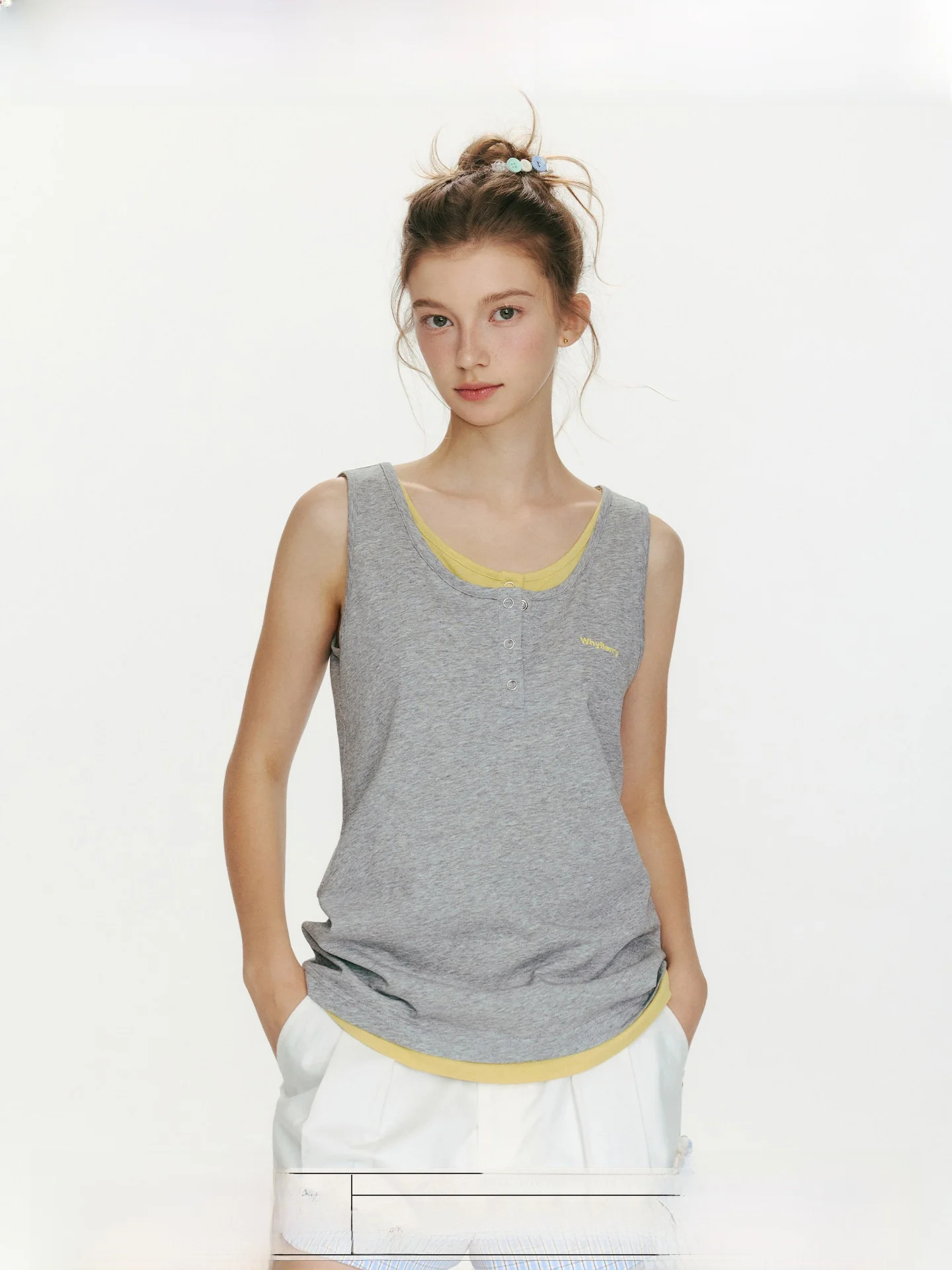 

WhyBerry Summer Taste Color Block Sleeveless Vest Women's Casual Sports Top Cotton round Neck Loose Fit B-Class Quality