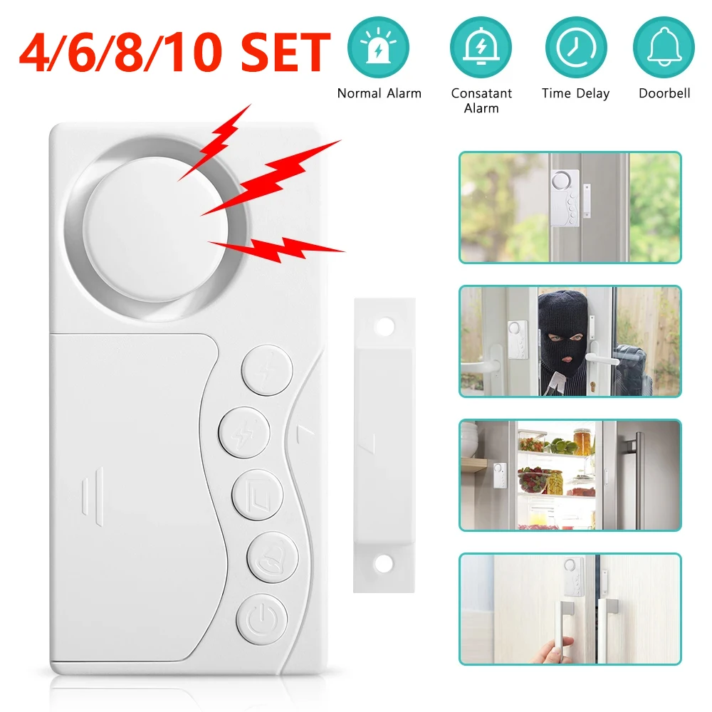 

Комплект из 4 беспроводных датчиков для холодильника: сигнализация с задержкой для дверей и окон, магнитные датчики безопасности, система защиты от краж, умный дом