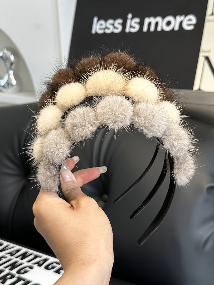 100% Prawdziwe opaski z futra norek Kobiety Luksusowa zimowa wysokiej jakości opaska do włosów z prawdziwego futra Lady Fashion Hair Hoop Furry Gift