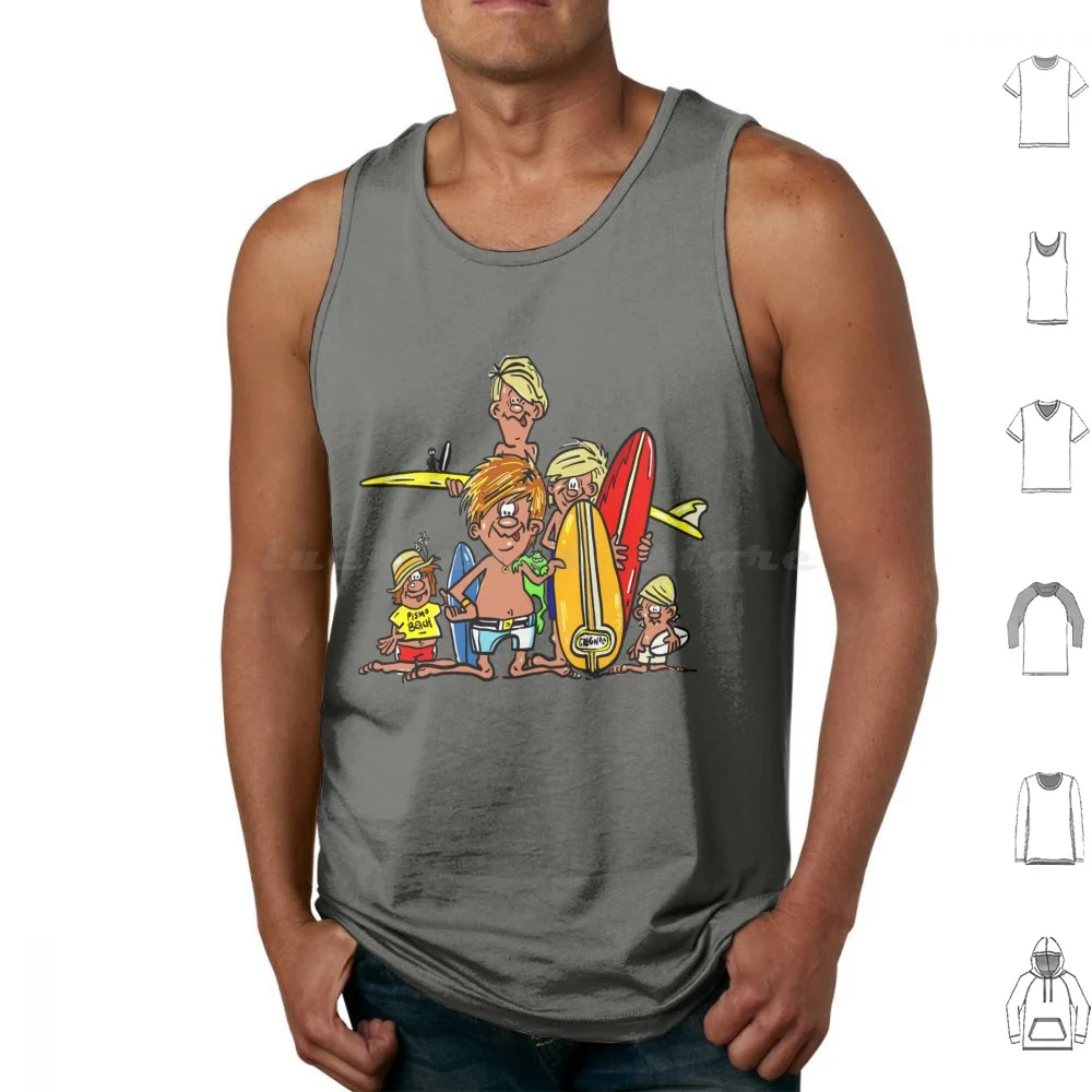 Vintage Sixties Longboards Surfer Beach Boys Gang After Rick Griffin Greg Noll Surfboards Tank Tops Print Cotton Noll