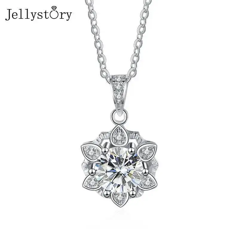 

JellyStory из стерлингового серебра 925 пробы, ювелирные изделия с настоящим муассанитом, 1 карат VVS D, ожерелье с подвеской в виде снежинки для женщин, подарок для девочек
