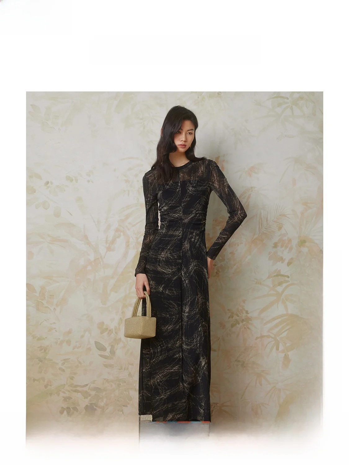 

ZhiZhi Art Print Long Dr Women's High Elastic Waist Cinched Fit Spring 2025 New Sle Long Sve A-Line Skirt Dr