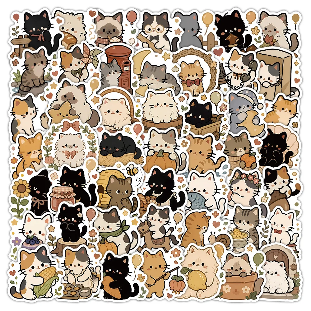 50-Pack Cute Cat Cartoon Graffiti Stickers Waterproof Decorative Decals for Car Guitar Notebook Stationery