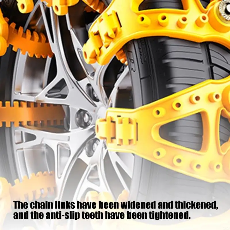 Vehicle Tire Chains, 6-Pack Rubber Design with Adjustable Perforated Fastening for Temporary Use on Surfaces X37F