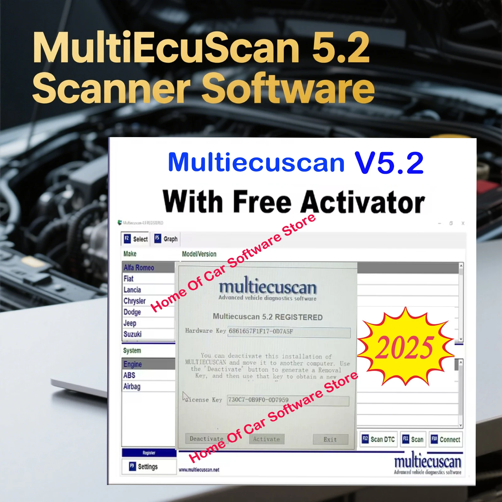 

2025 HOT ! MultiEcuScan 5.2 Register Work With ELM327 Latest For OBD2 Diagnostic Tools Multiecuscan Software For Fiat Connector