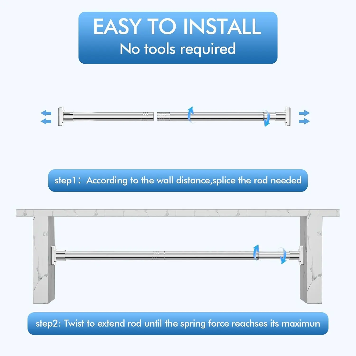 Adjustable Tension Shower Curtain Rod 30-80 Inch, Stainless Steel No Drill for Bathroom view 6