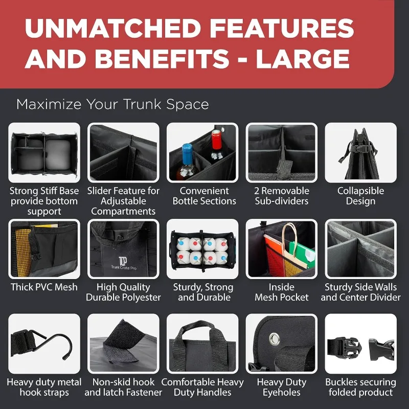 ที่จัดระเบียบท้ายรถ รถยนต์ SUV รถบรรทุก |   พรีเมี่ยมปรับหลายช่องออแกไนเซอร์ท้ายรถแบบพับได้