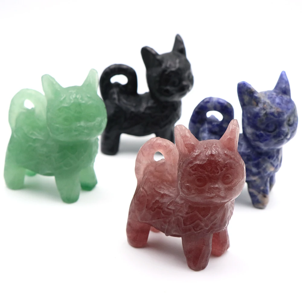 70mm Natural Stone Rolling tailed cat Statue Hand Carved Crystal Figurine Reiki Healing Gems Home Decor Ornament DIY Crafts Gift