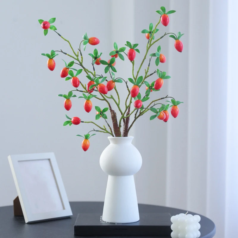 New Artificial Foam Persimmon Long Branch Artificial Fruits Flowers For Wedding Party Tabel Decoration Home Birthday Decor