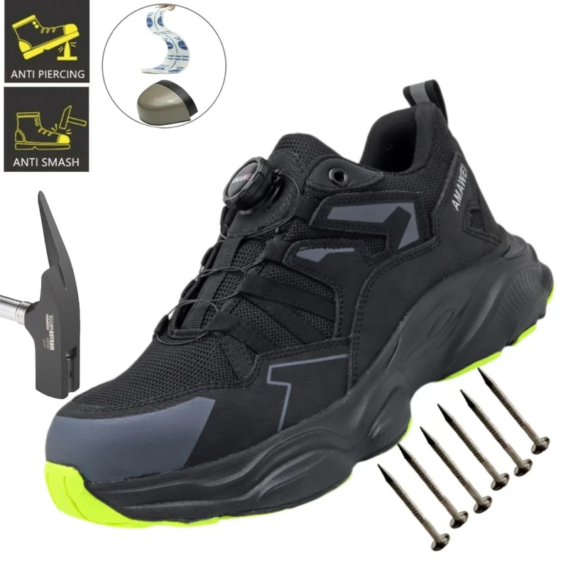 Lightweight Men Safety Shoes With Steel Toe Cap Work Sneakers Men Protective Shoes Anti-smash Anti-puncture Working Shoes