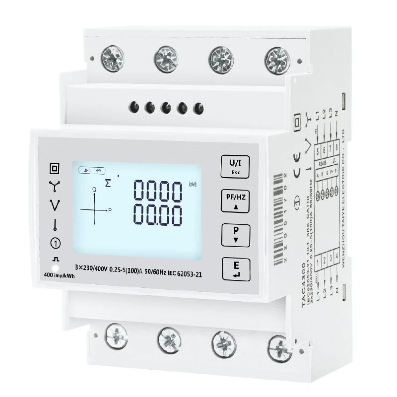 Multi-Function LCD Din Rail Energy Meter Modbus RS485 45~65Hz Three-Phase Four-Wire