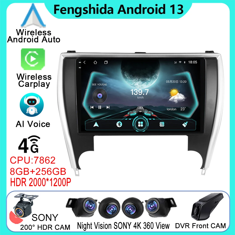 

Car Android For Toyota Camry 7 XV 50 55 2014 - 2017 US EDITION Multimedia Stereo Player Carplay Auto Radio 5G WIFI No 2din DVD