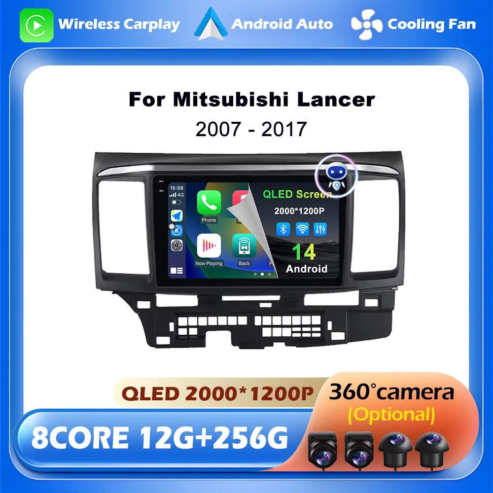 

For MITSUBISHI LANCER 9 10 X 2008 2009 2010 2011 - 2016 Android 14 Car Radio Stereo Audio GPS Player Carplay Auto 9Inch Screen