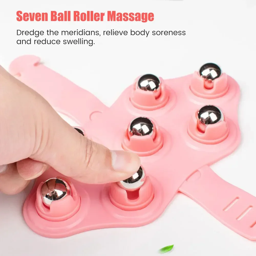 Palm Shaped Massage Glove with 7 Roller Cellulite Brush Massage Roller Neck Massager Tool Gloves Body Handheld Exfoliating Scrub