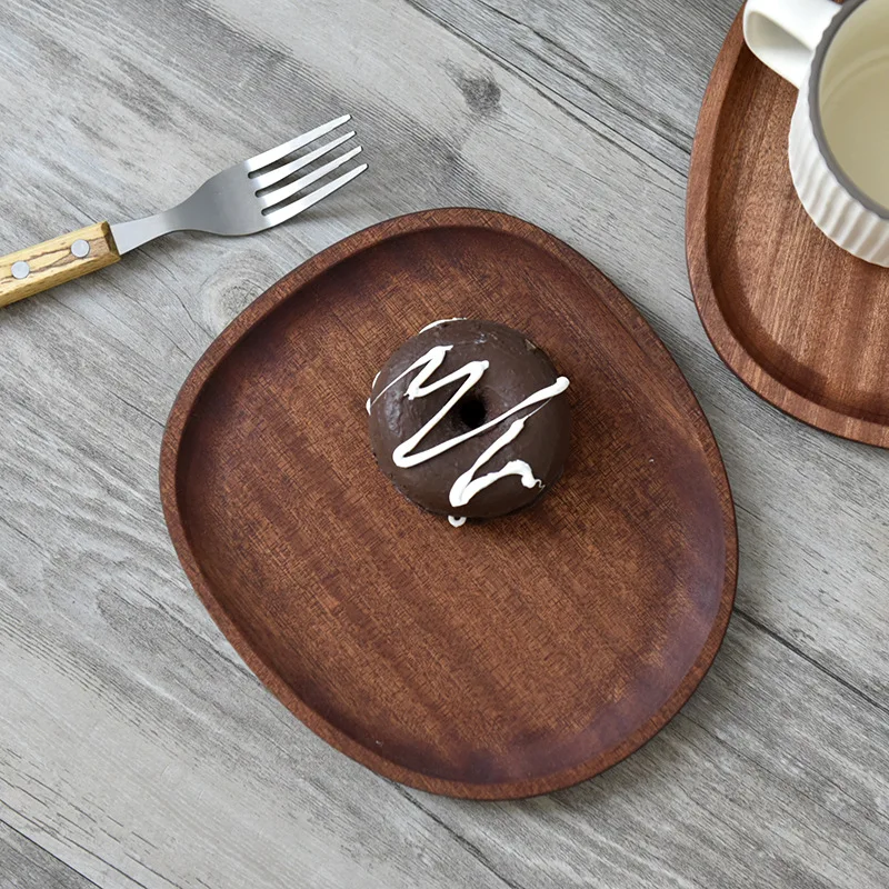 Napo Japanese style ebony wooden tray Black walnut colored pebble shaped dining plate Dessert Dim sum plate wooden tray