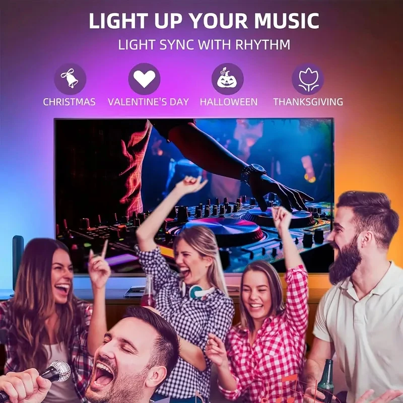 RGBIC LED TV-Hintergrundbeleuchtungsstreifen mit Kamera-App-Steuerung, Musik-Synchronisation, Smart Lights für Gaming-Räume, 55-75 Zoll, Ambientebeleuchtung – Detail 10