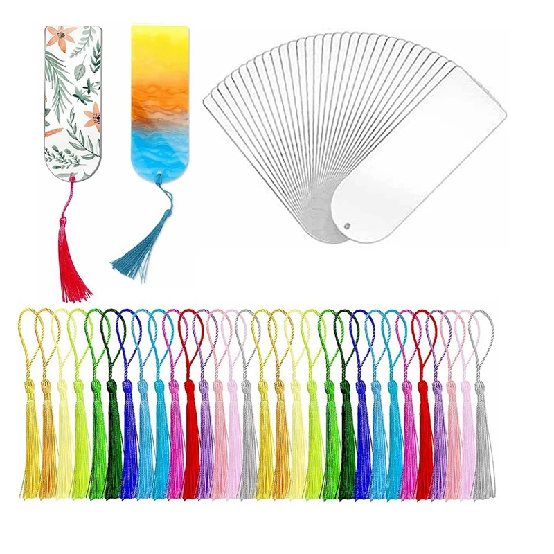 30PCS Acrylic Bookmark Blanks, Clear Acrylic Craft Bookmarks With Colorful Tassels, For DIY Crafts Hanging Tag Gift