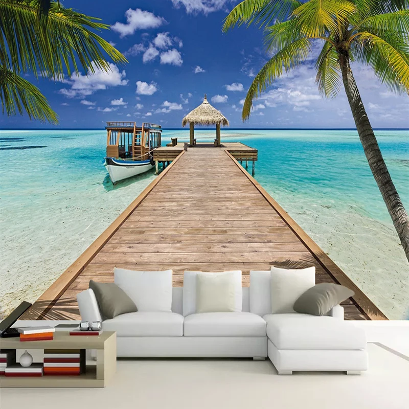 

Custom 3D Wallpaper Large Mural Summer Beach Wooden Bridge 3D Photo Wall Papers Home Decor Living Room Decoration Wall Painting