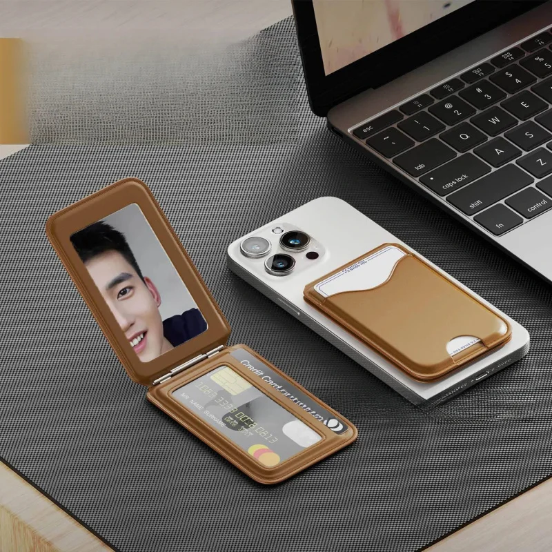 Portfel na karty Magsafe z lustrem i podstawką, magnetyczne etui z wieloma przegródkami na karty do iPhone 17 16 15 14 13 12 — zdjęcie produktu 2