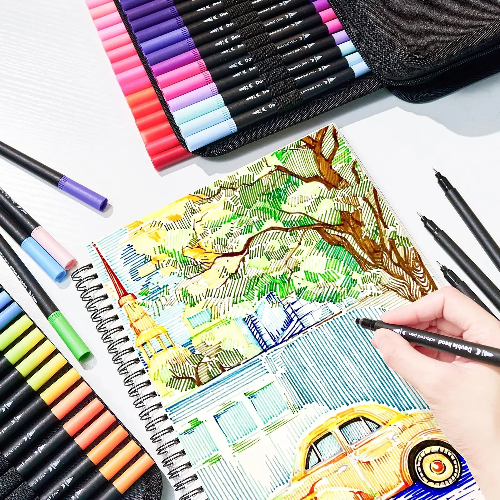مجموعة أقلام تحديد فنية ممتازة مكونة من 72 لونًا مع حقيبة قابلة للطي - أطراف رفيعة للغاية وفرشاة للفنانين البالغين للرسم والرسم #4
