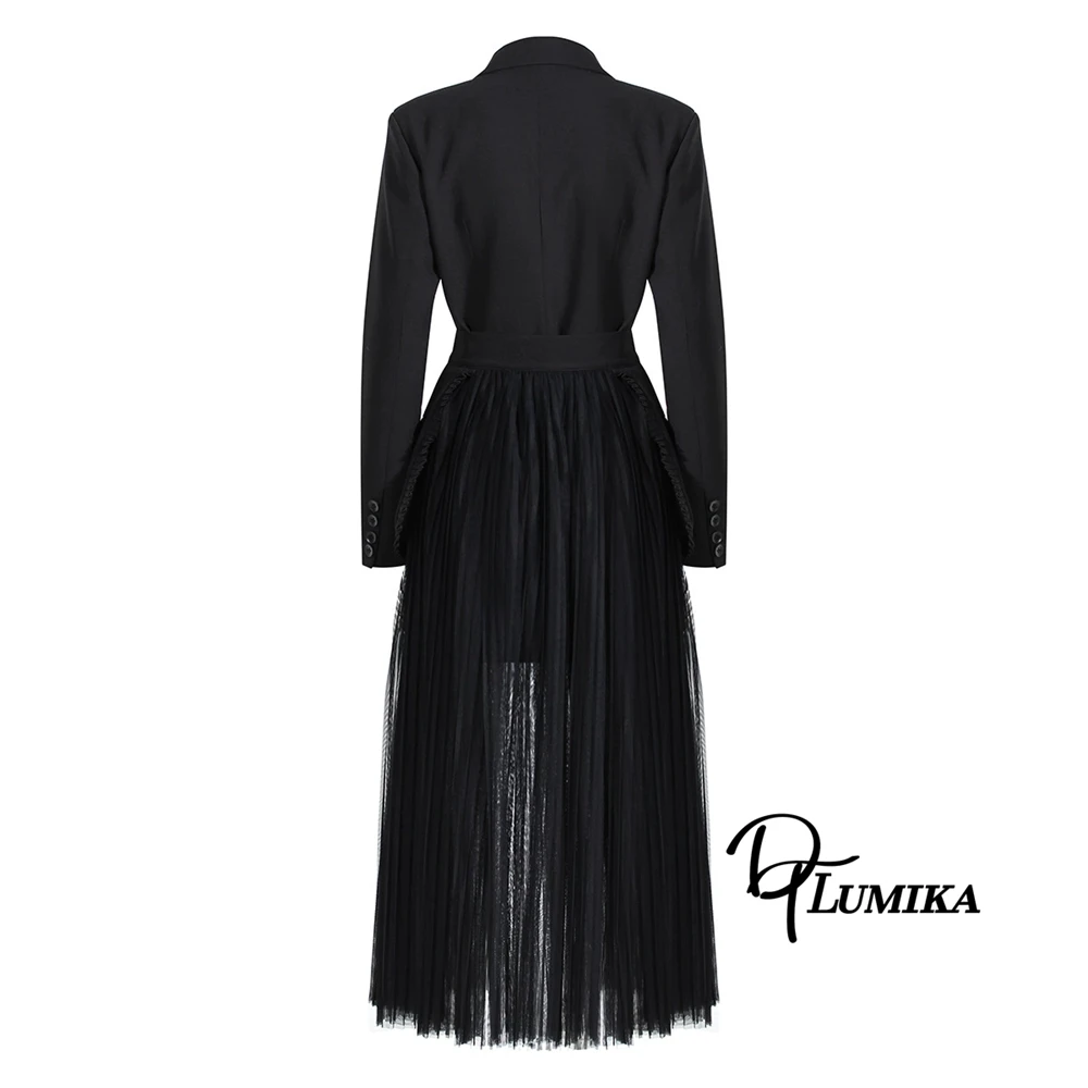 DTLumika Completo autunnale da donna 2 pezzi, giacca doppiopetto con gonna a pieghe Set abito da ufficio nero