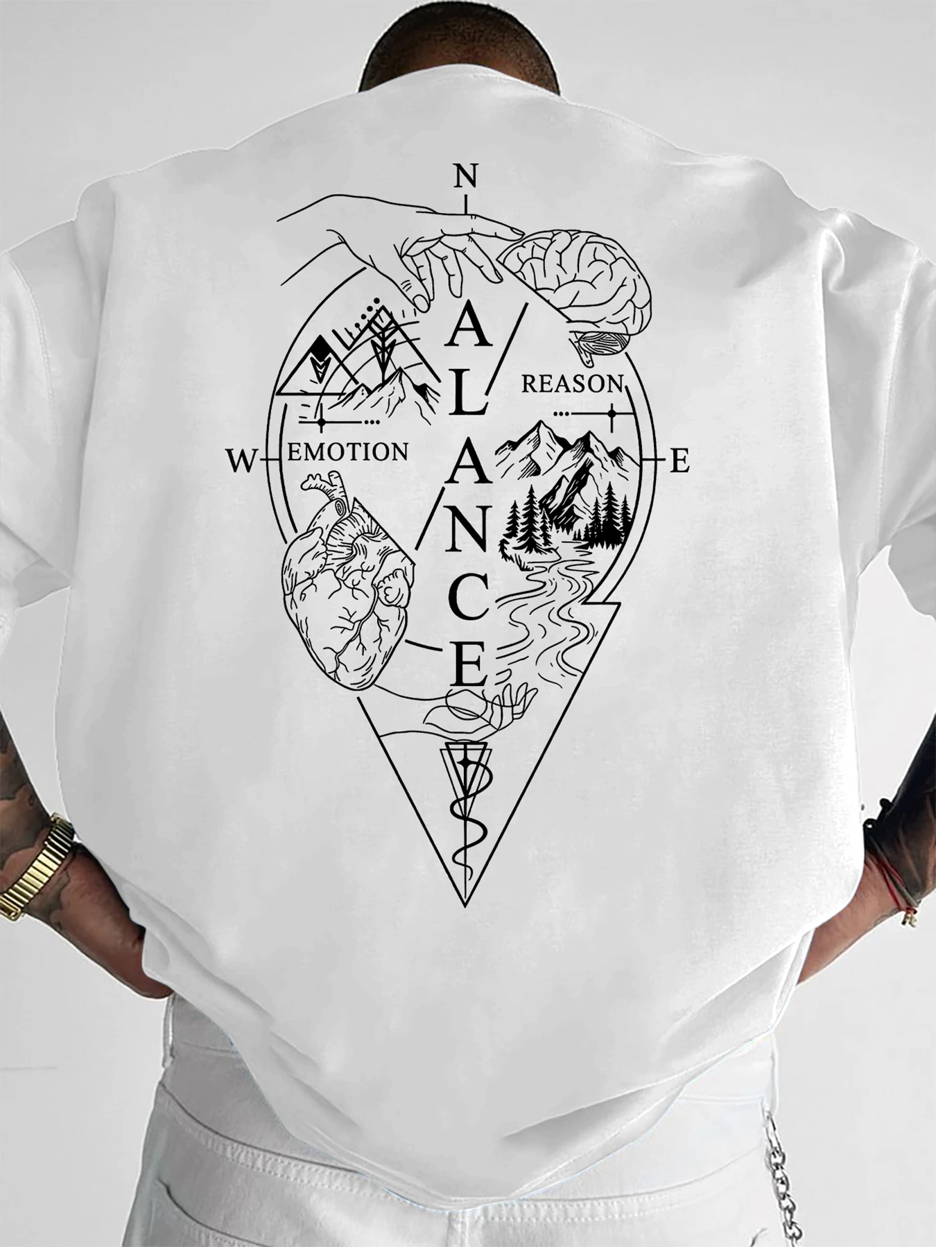 Men's Streetwear T-Shirt Balance Reason Emotion Compass Graphic Print Crew Neck Short Sleeve Polyester Tops with Nature S-XXL