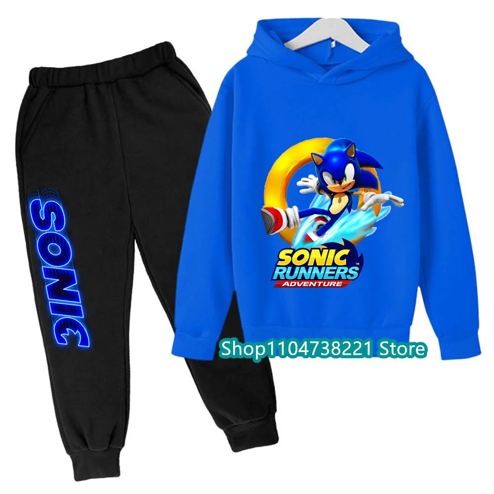2025 Sonics dessin animé imprimé sweat à capuche ensemble nouvelle mode pour enfants adolescents garçons filles décontracté offre spéciale automne hiver
