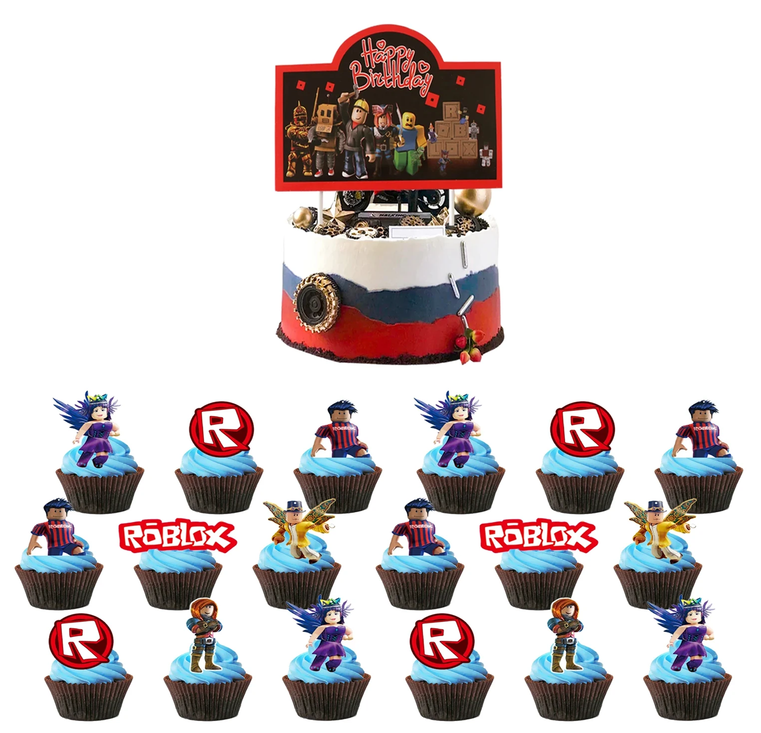 Roblox Cake Decoration Cake Toppers Birthday Party Supplies Baby Shower Cute Cartoon Game Kids Boys Girls Cup Favors Decoration