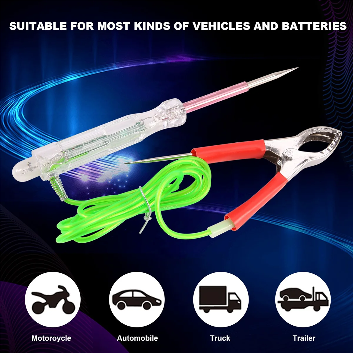 Automotive LED Circuit Tester 6-24V Test Light with Dual Probes 47 Inch Antifreeze Wire Alligator Clip for Testing CX