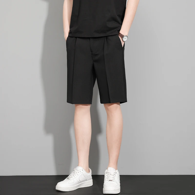 

Мужские повседневные брюки прямого кроя с эластичным поясом, тонкие, летние, дышащие, молодежные, модные, длиной до колена, формальные