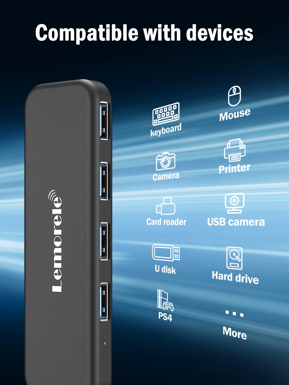 Lemorele USB 3.0 HUB 4 in 1 Type C Adapter 4 Ports Slot USB C Hub USB Hub 3.0 High Speed For Laptop Windows Mac