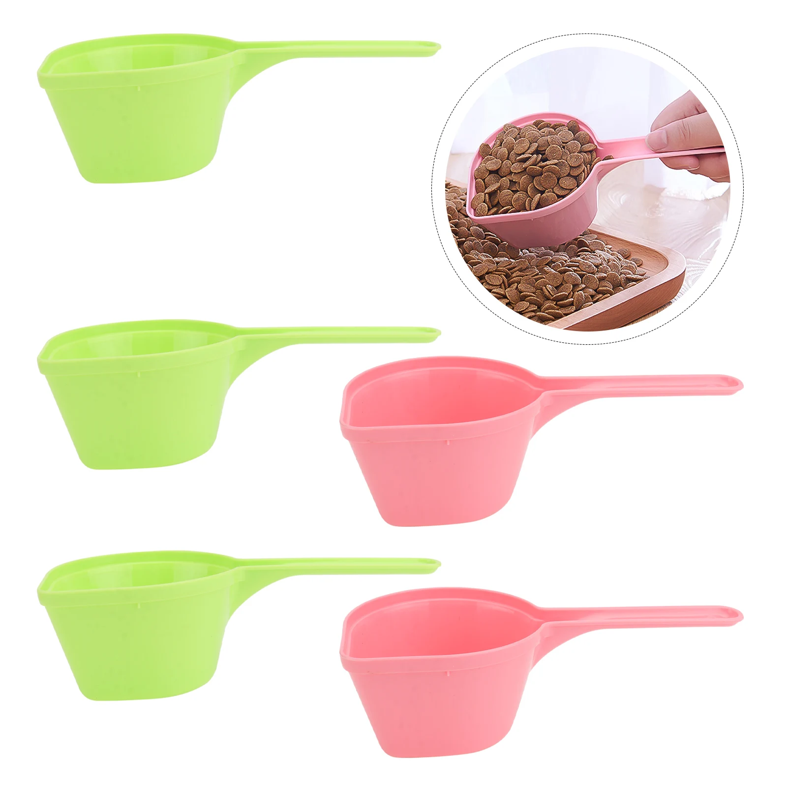 

5pcs Pet Food Scoop for Dog Puppy Plastic Spoon Hygienic Tilt Handle Easy Cleaning Anti Hanging Storage Dog Feeding