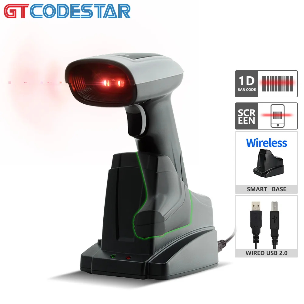 

GTCODESTAR X-1901B 1D Barcode Reader Wireless Bluetooth Qr Code Scanner USB Handheld 2D Barcode Scanner with Base