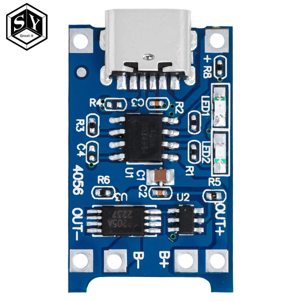 1PCS  5V 1A Micro USB 18650 type-c Lithium Battery Charging Board Charger Module+Protection Dual Functions TP4056 18650