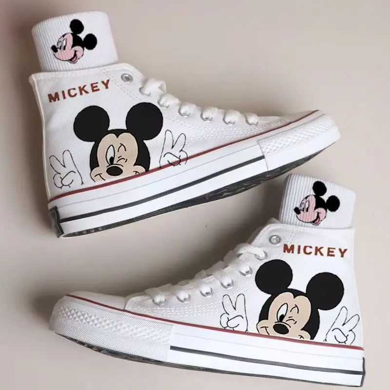 Mickey Canvas Shoes Kawaii Winnie Sport Shoes Disney Mickey Basket Shoes Kids Casual Sneakers Couple Tennis Shoes Size 35-44