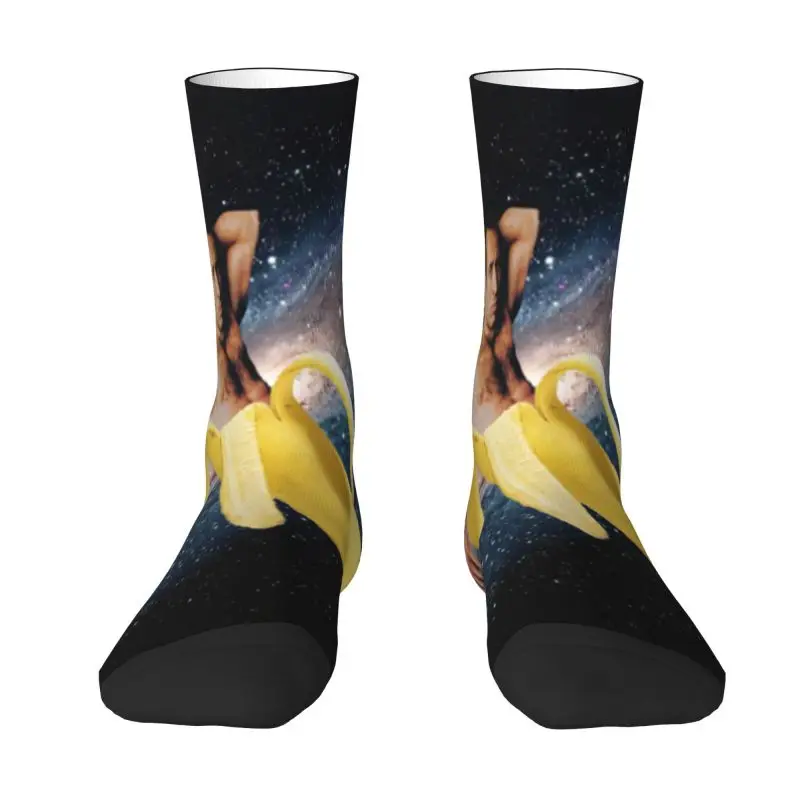 Cool Printing Nicolas Cage In A Banana Socks for Men Women Stretchy Summer Autumn Winter Space Crew Socks