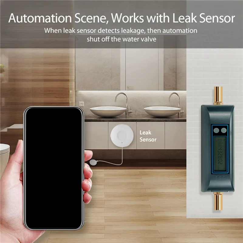 -ABGQ 2X Tuya Wifi Katup Air Pintar Laju Aliran Air dan Meteran Air Mati/Mati Remote Control Tampilan Waktu Nyata Steker UE